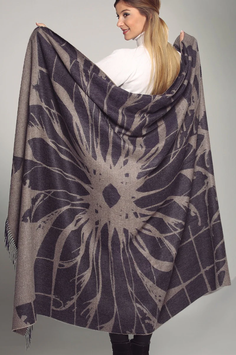 Flower Print 100% Baby Alpaca Blanket - Image 6