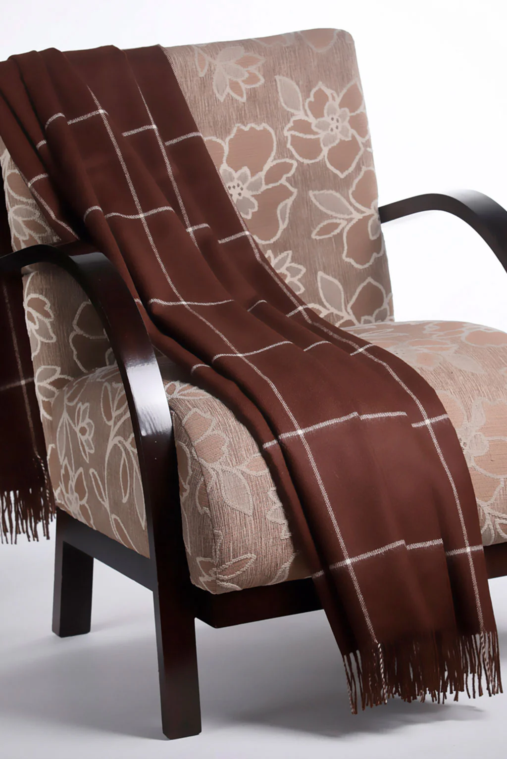 100% Baby Alpaca Windowpane Throw - Dark Brown