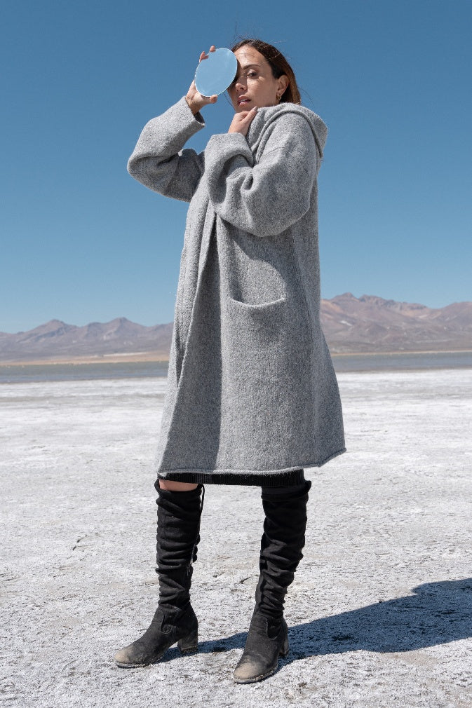 Belen Hooded Knit Alpaca Coat / Long Cardigan