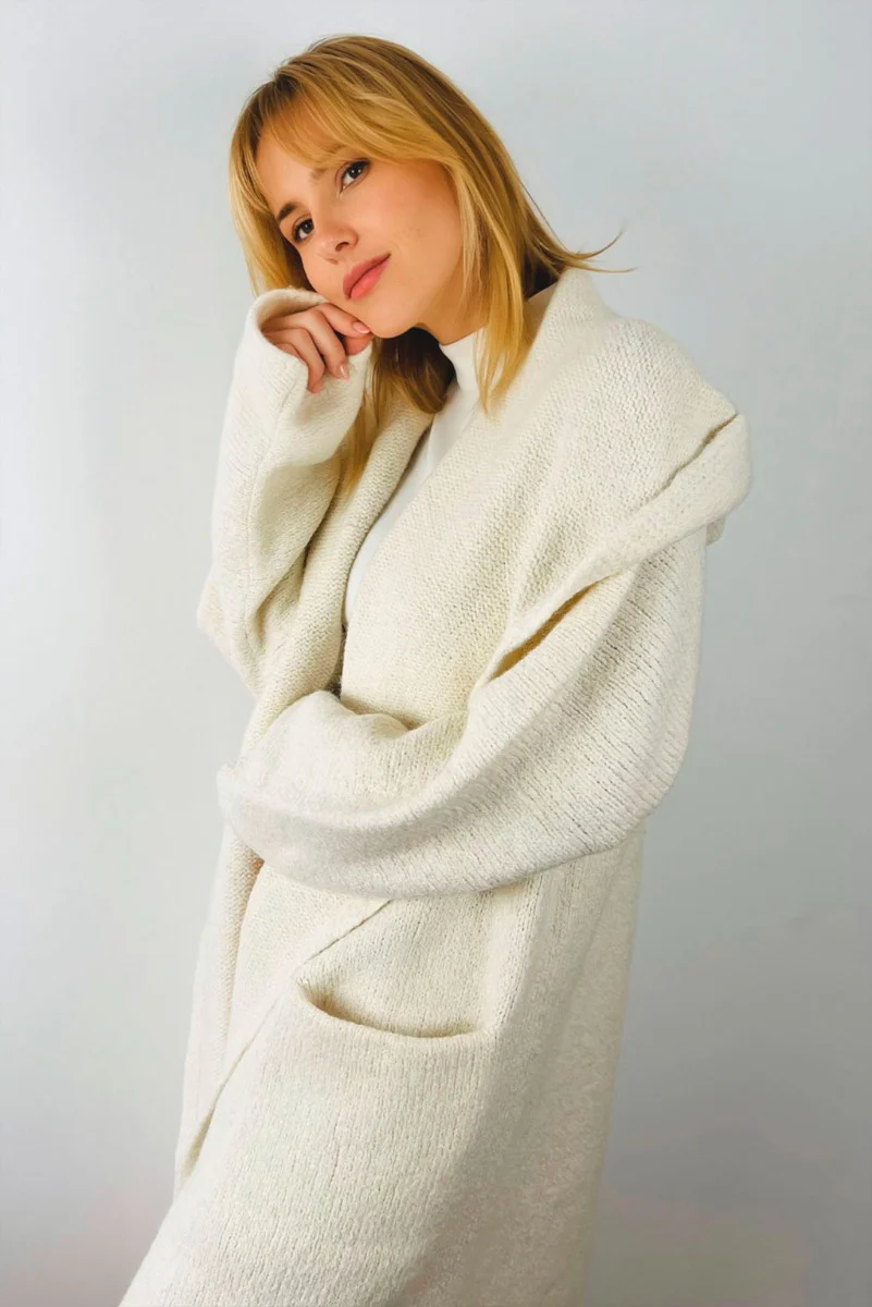 Belen Hooded Knit Alpaca Coat / Long Cardigan - Image 3