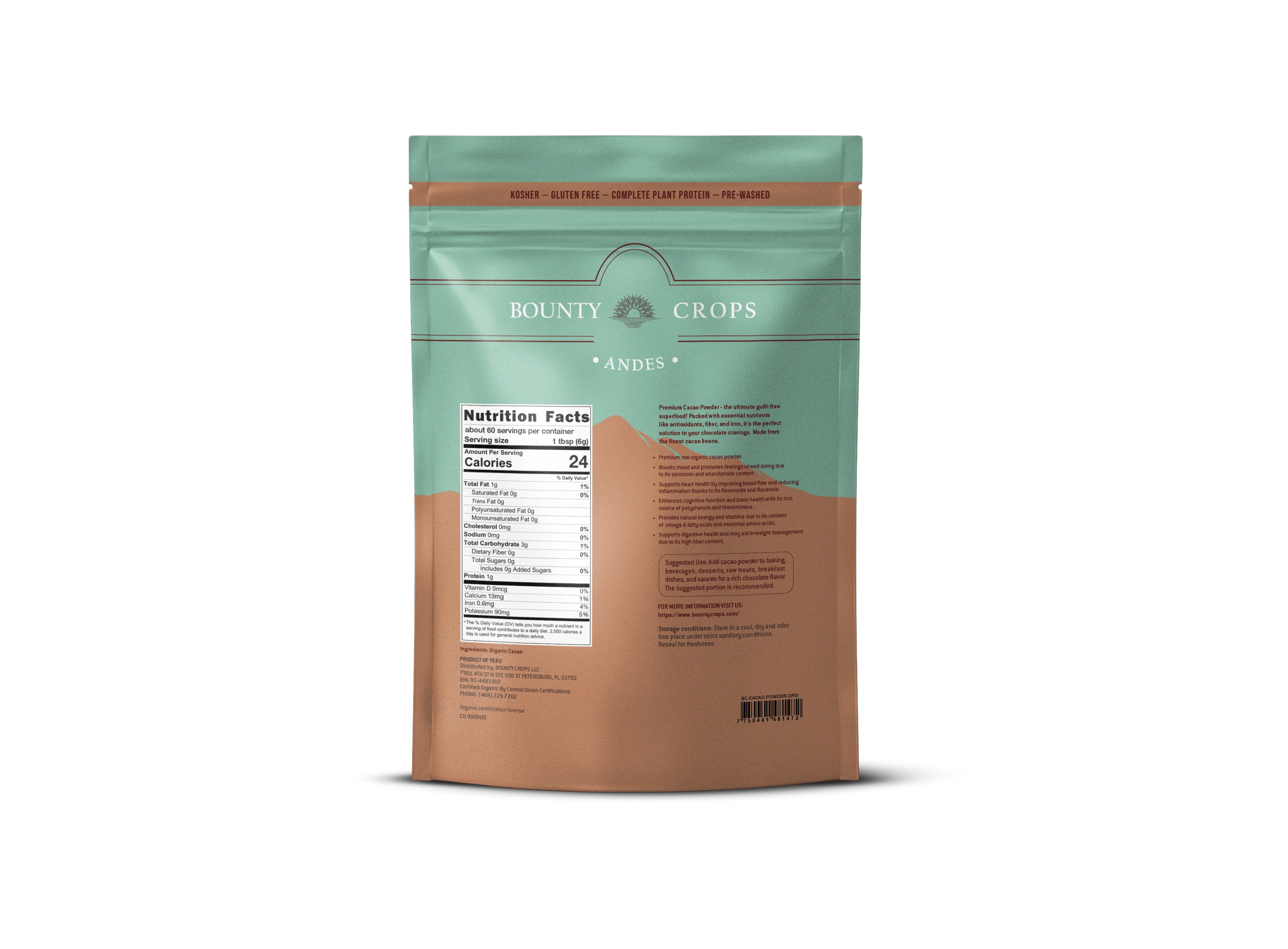 Cacao Powder Organic, 1.32 lb / 600 gr. ($14.77 lb / $0.92 ounce) - Image 2
