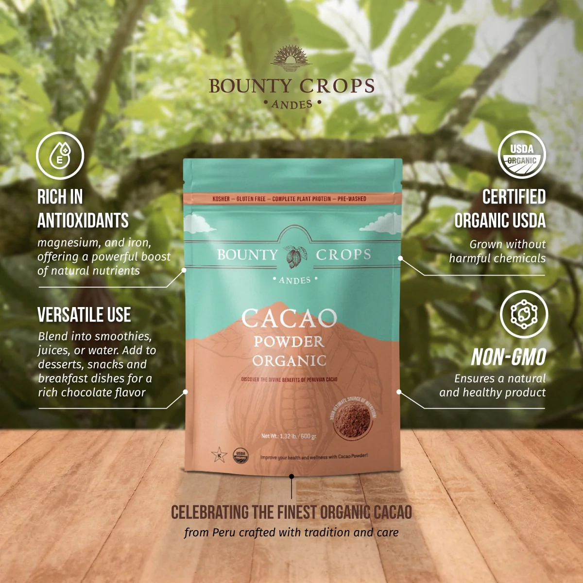 Cacao Powder Organic, 1.32 lb / 600 gr. ($14.77 lb / $0.92 ounce) - Image 4