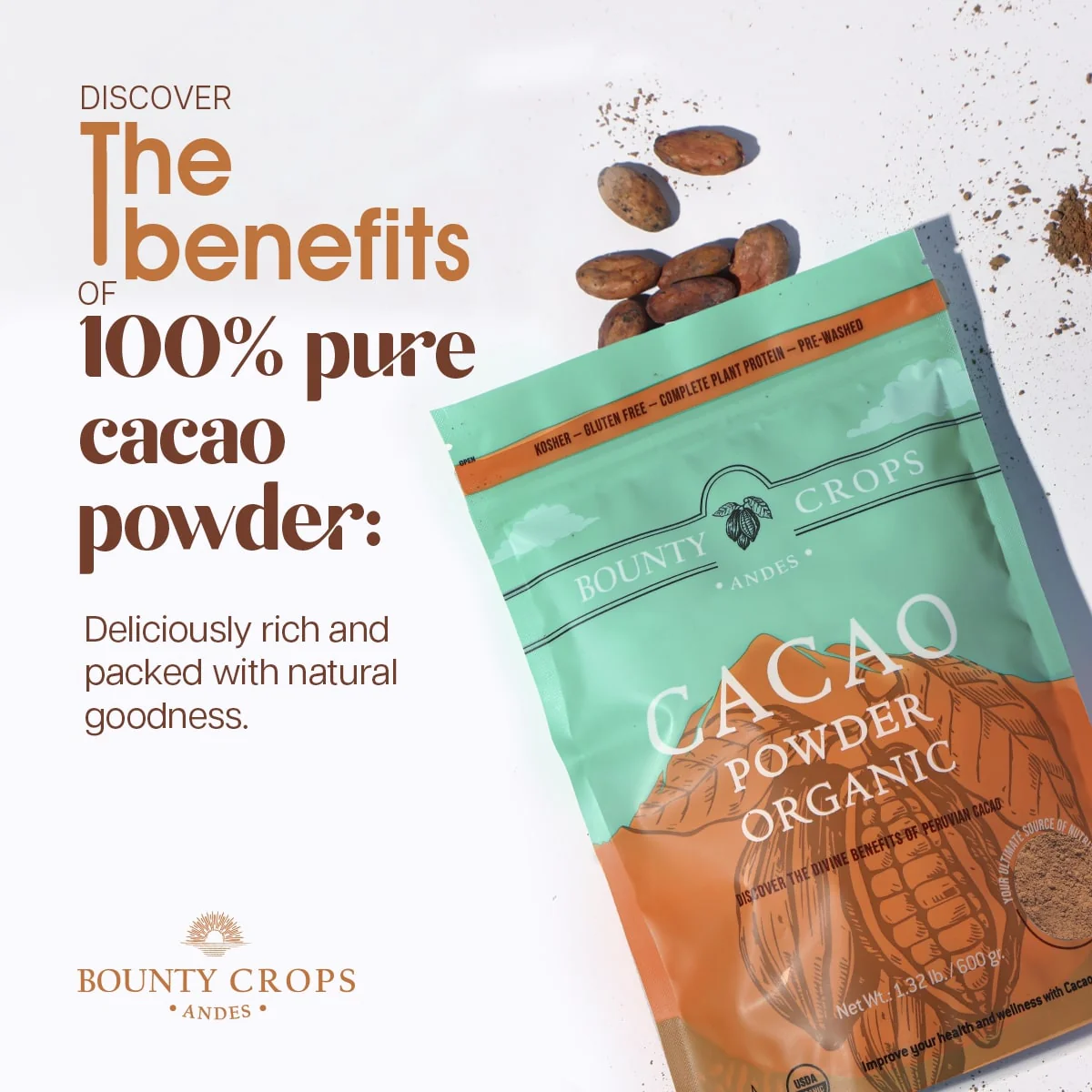 Cacao Powder Organic, 1.32 lb / 600 gr. ($14.77 lb / $0.92 ounce) - Image 5