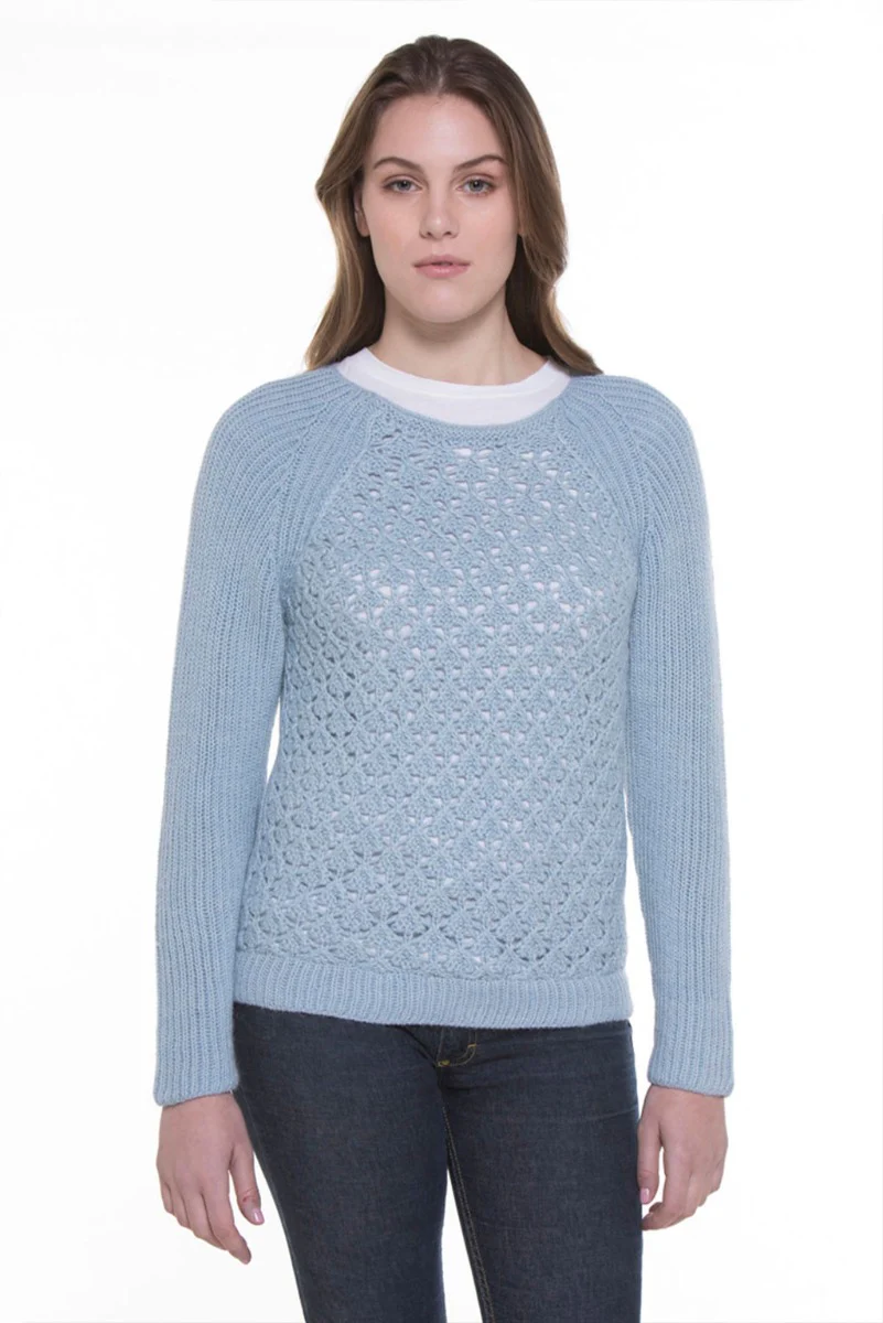 Ella Crochet 100% Baby Llama Crew-Neck Sweater - Image 3
