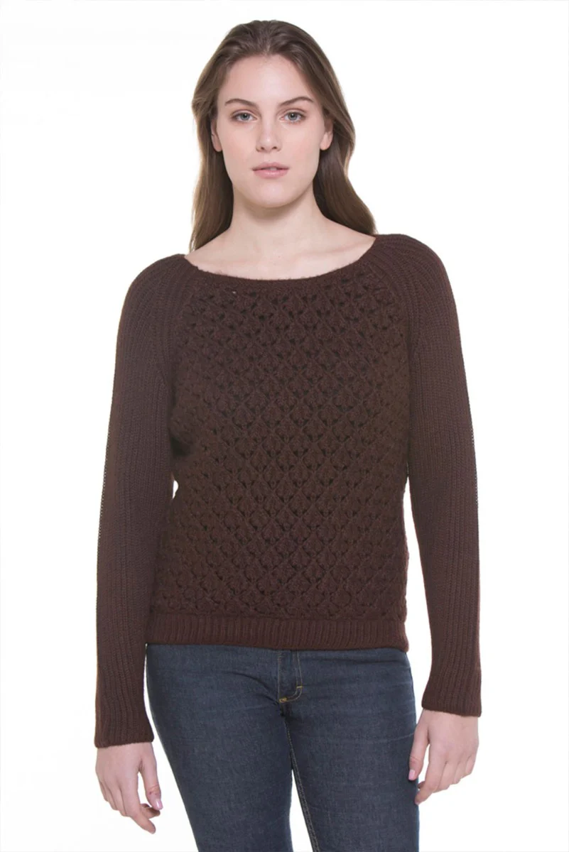 Ella Crochet 100% Baby Llama Crew-Neck Sweater - Image 6
