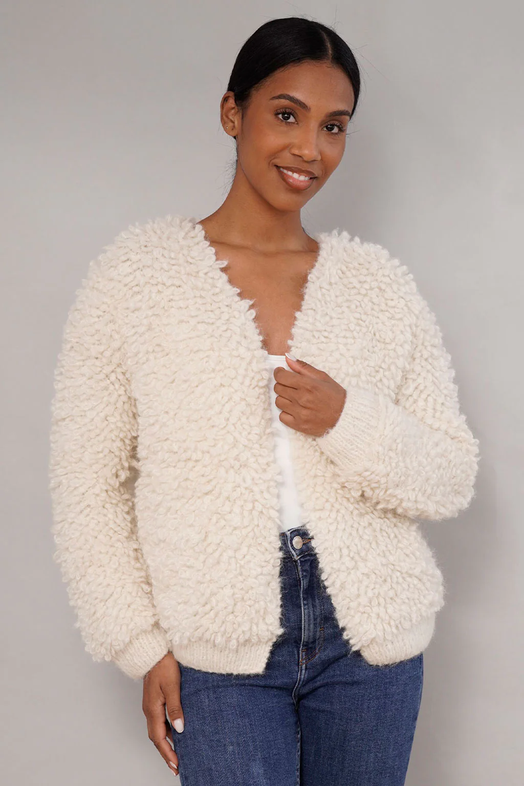 Furry Handknit Alpaca Cardigan - Image 5