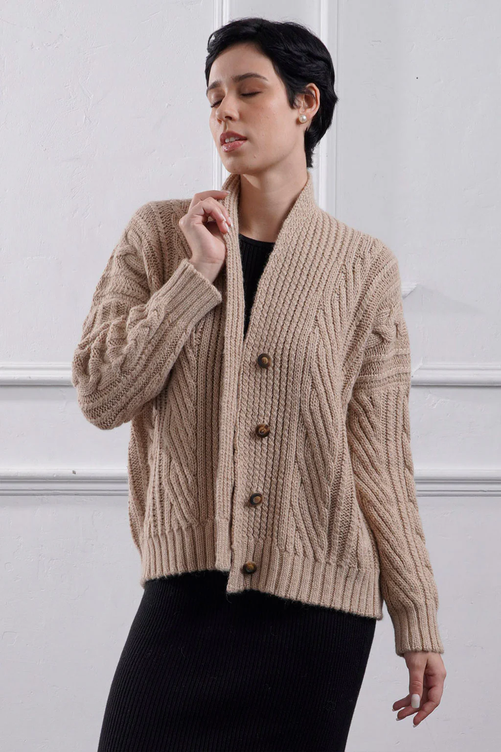 Kara Cable Knit Baby Alpaca Cardigan - Image 4
