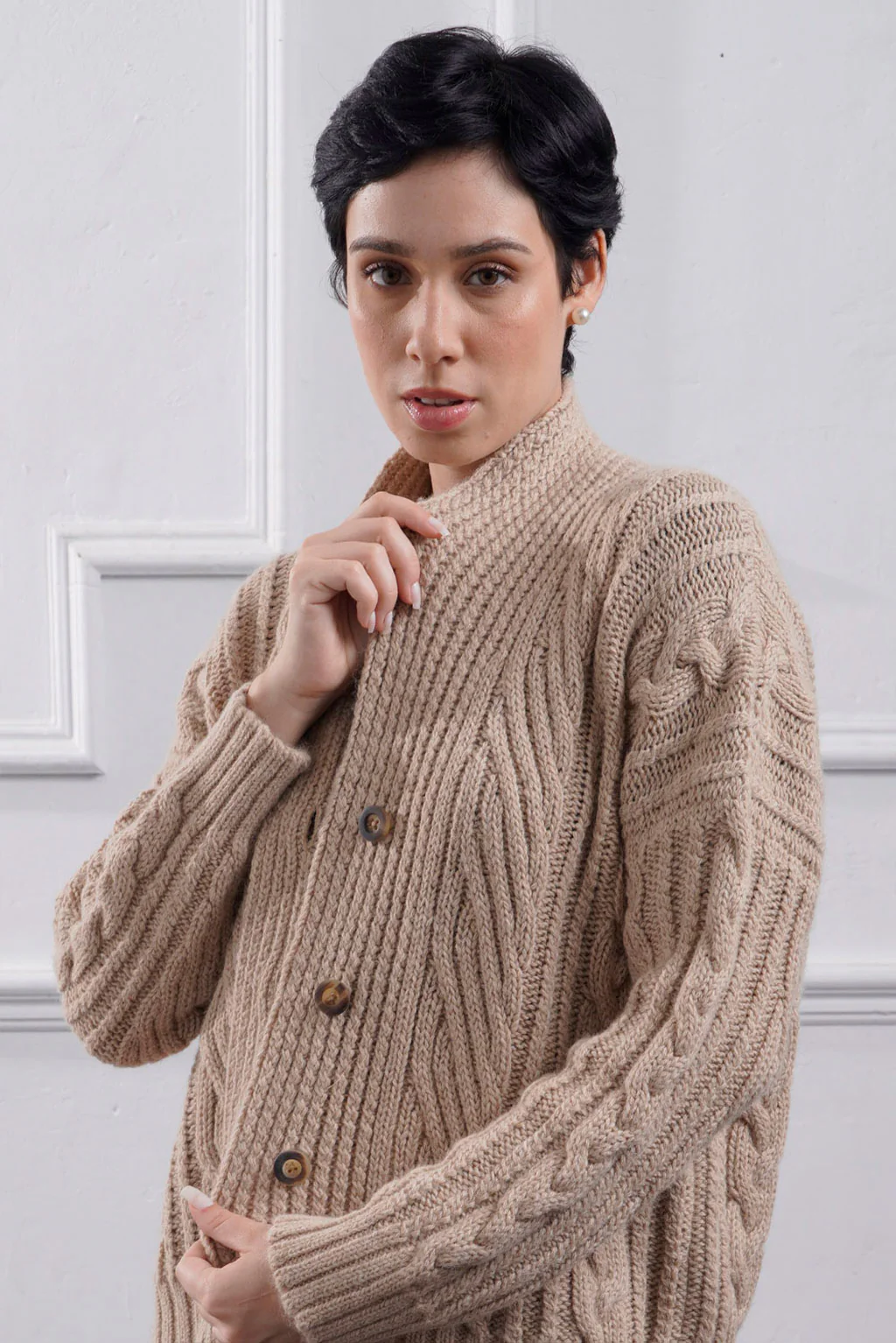 Kara Cable Knit Baby Alpaca Cardigan - Image 5