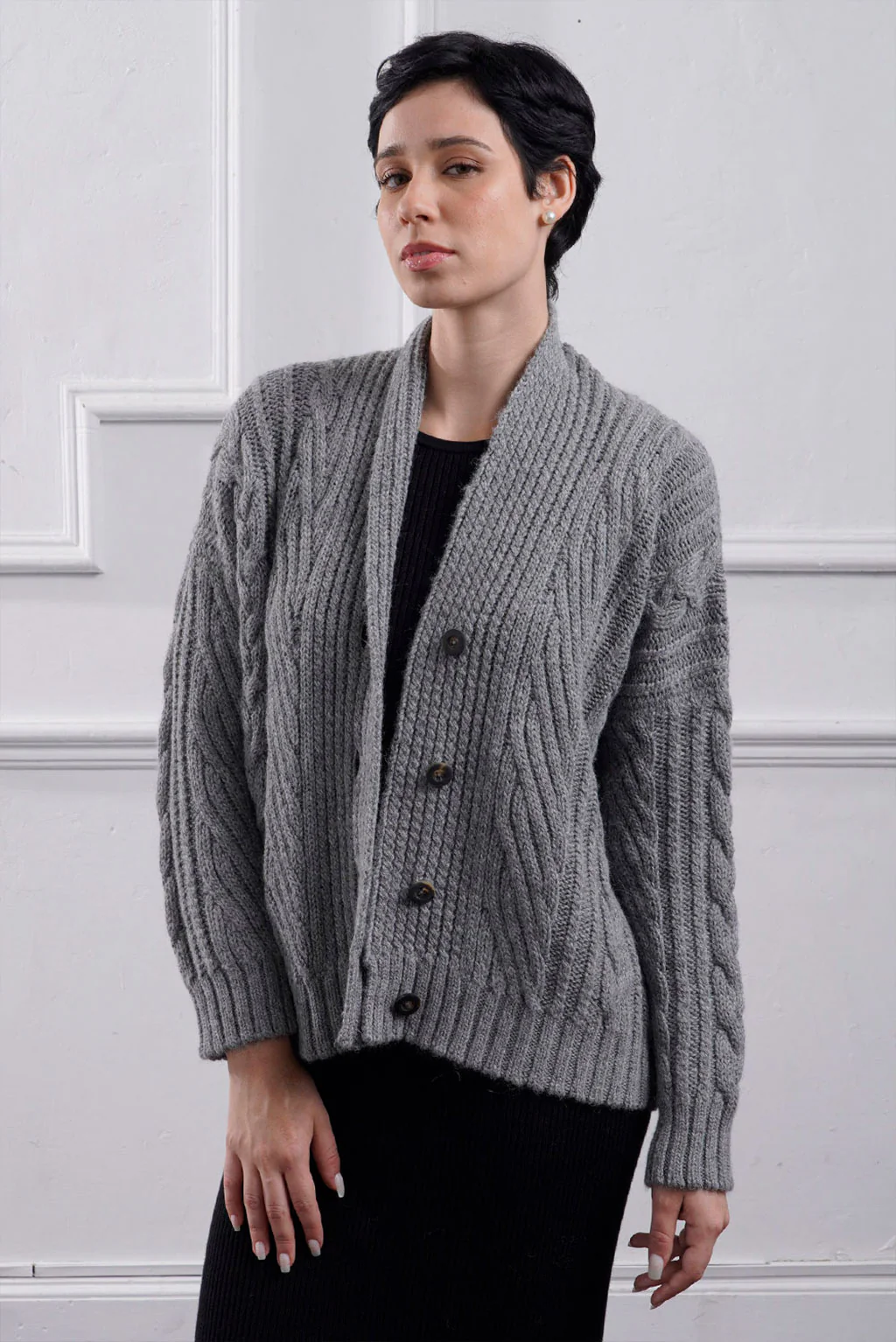 Kara Cable Knit Baby Alpaca Cardigan - Image 5