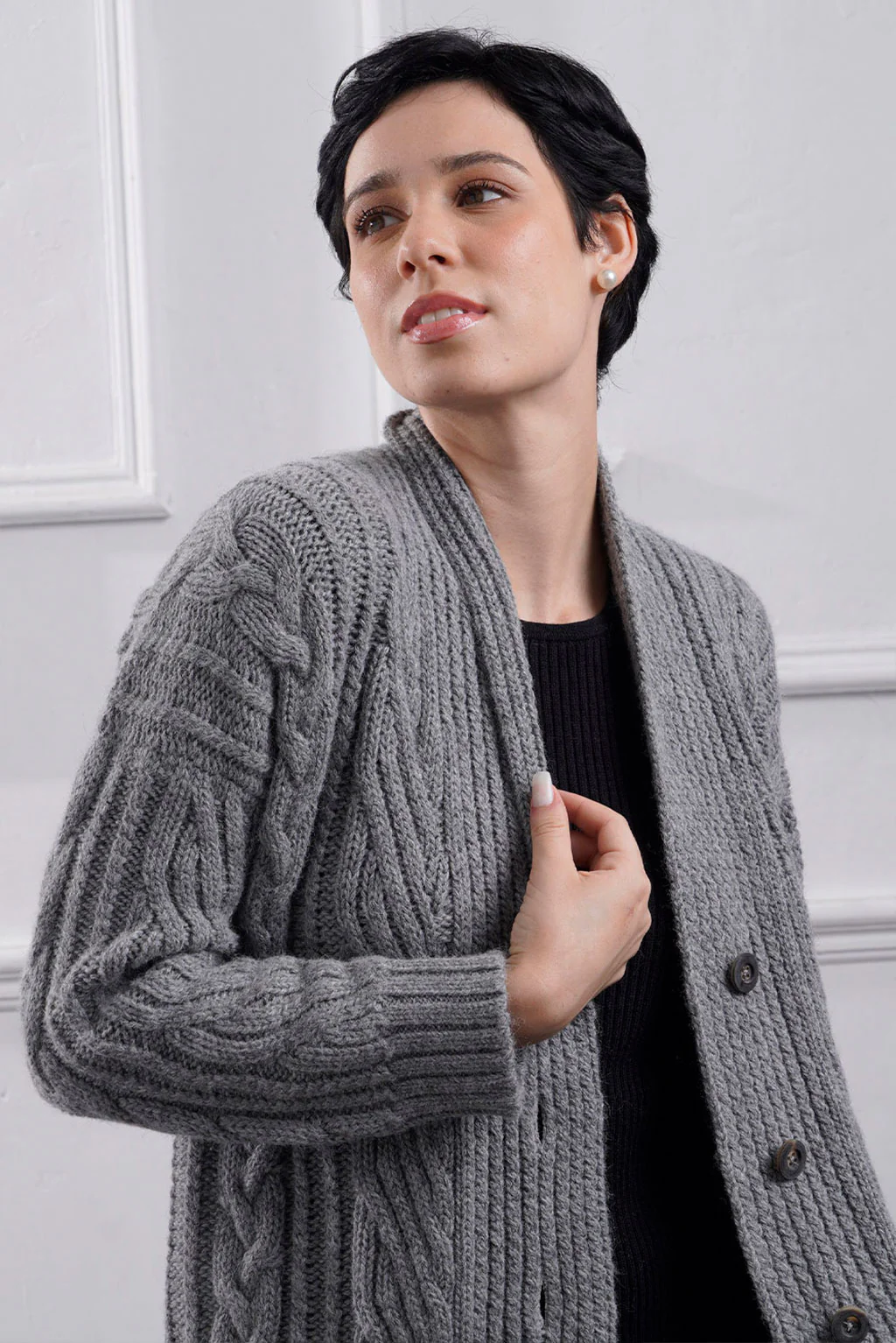 Kara Cable Knit Baby Alpaca Cardigan - Image 4