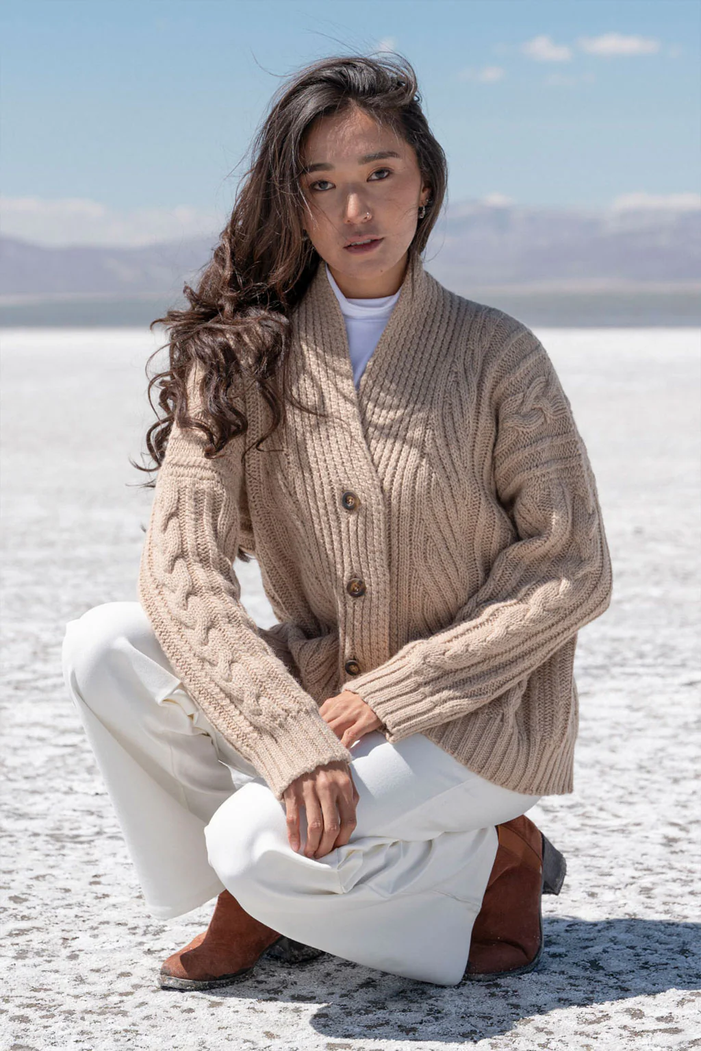 Kara Cable Knit Baby Alpaca Cardigan - Image 9