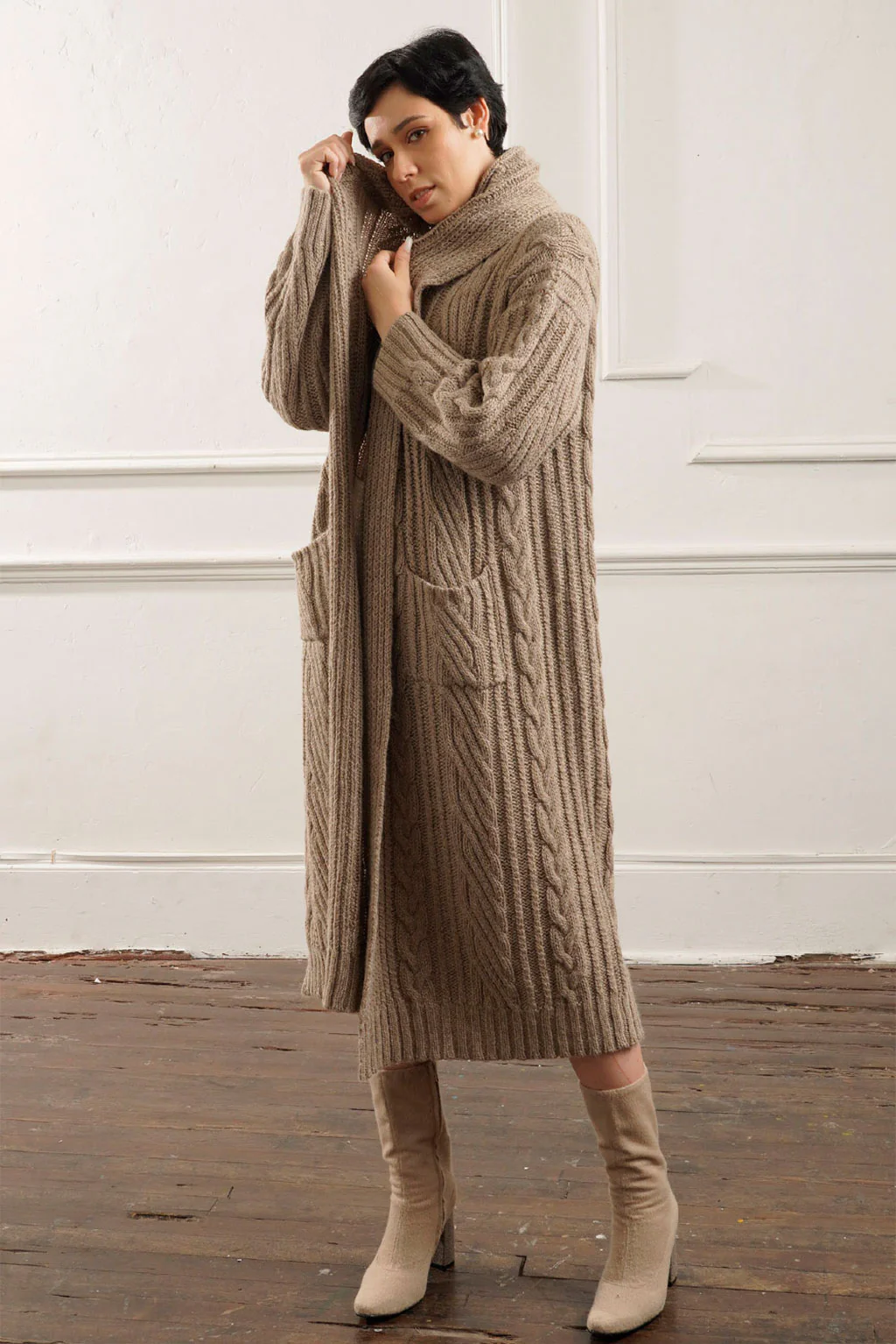 Kendall Cable Knit Baby Alpaca Cardigan - Image 6