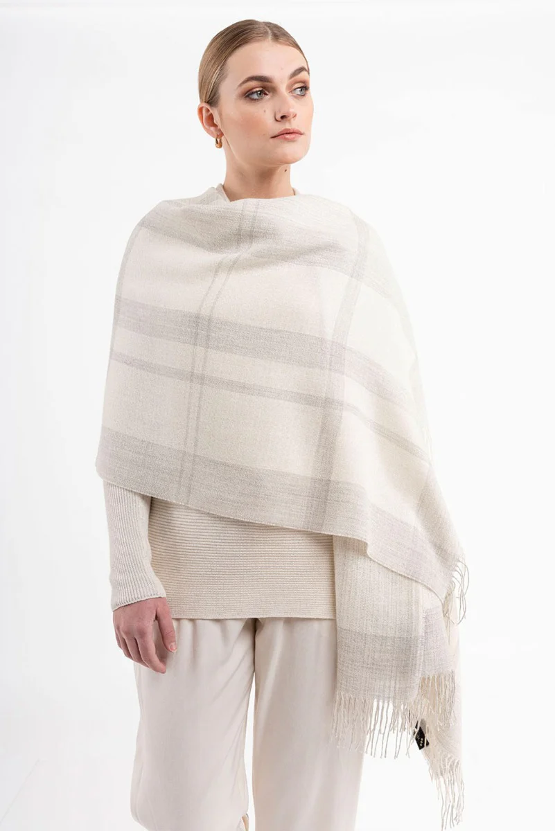 Large Eco Baby Alpaca Plaid Shawl - Image 3