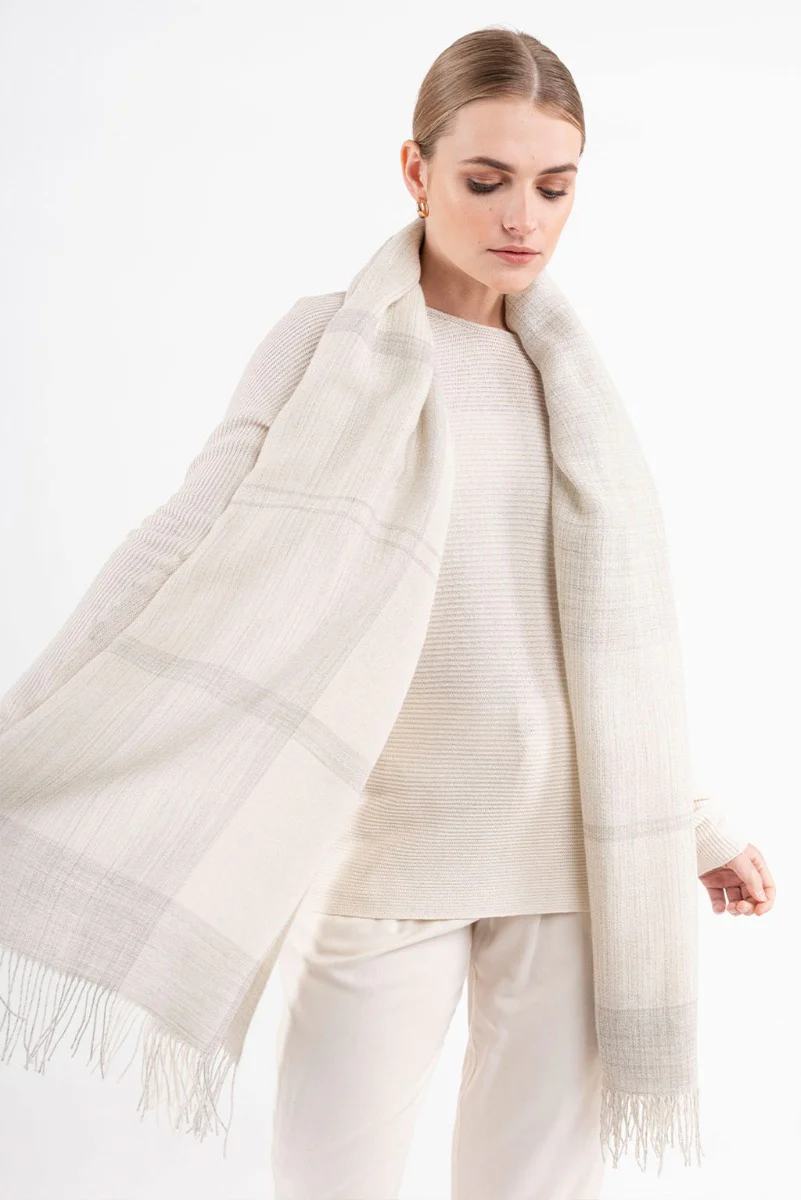 Large Eco Baby Alpaca Plaid Shawl - Image 4