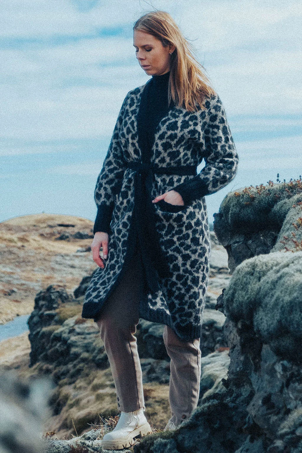 Leopard Print Long Alpaca Cardigan - Image 2