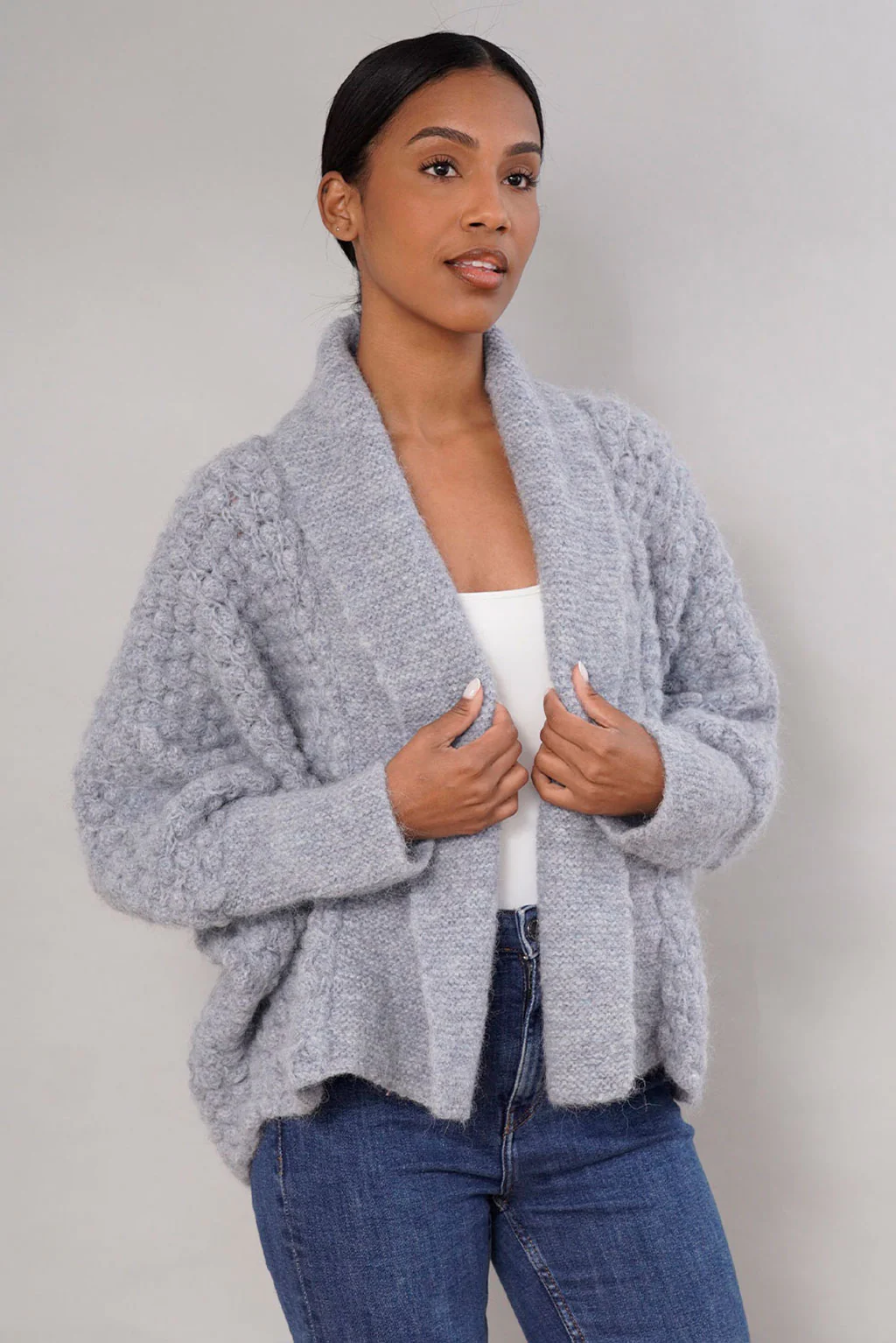 Madeleine Patterned Handknit Alpaca Cardigan - Image 2