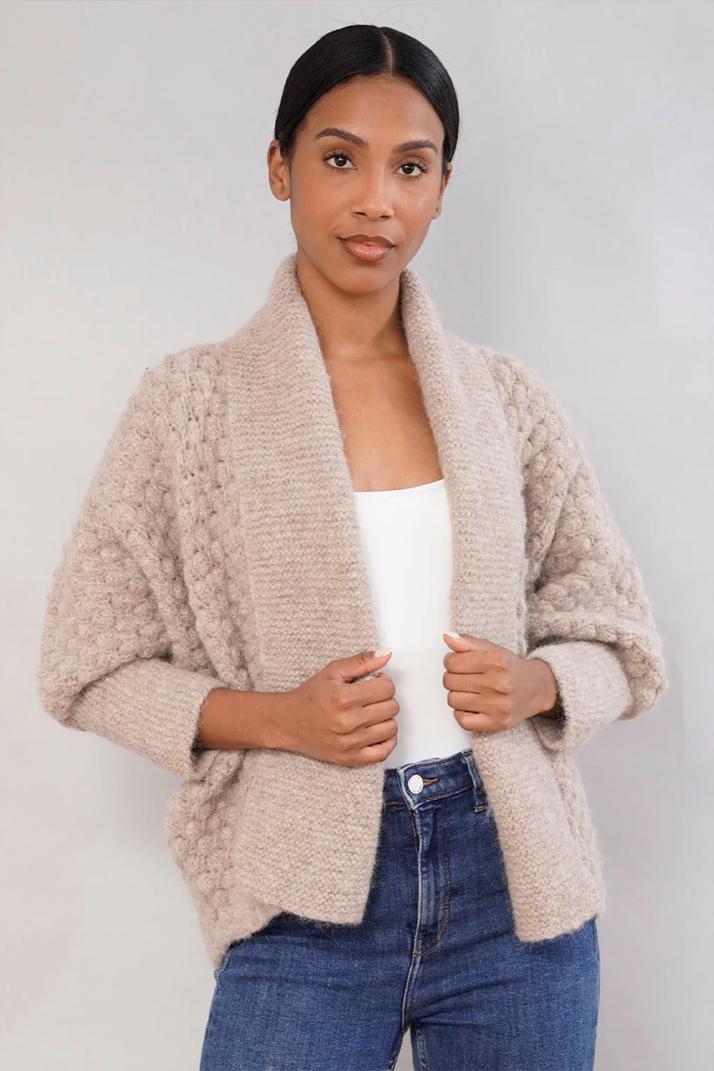 Madeleine Patterned Handknit Alpaca Cardigan - Image 5