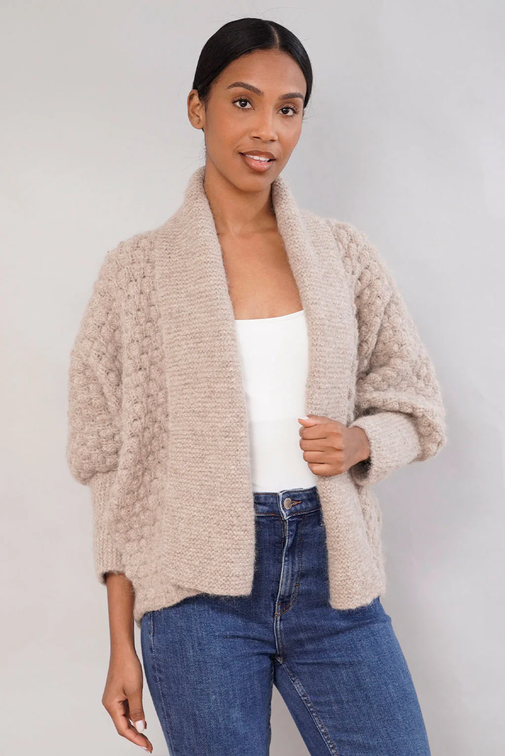 Madeleine Patterned Handknit Alpaca Cardigan - Image 6