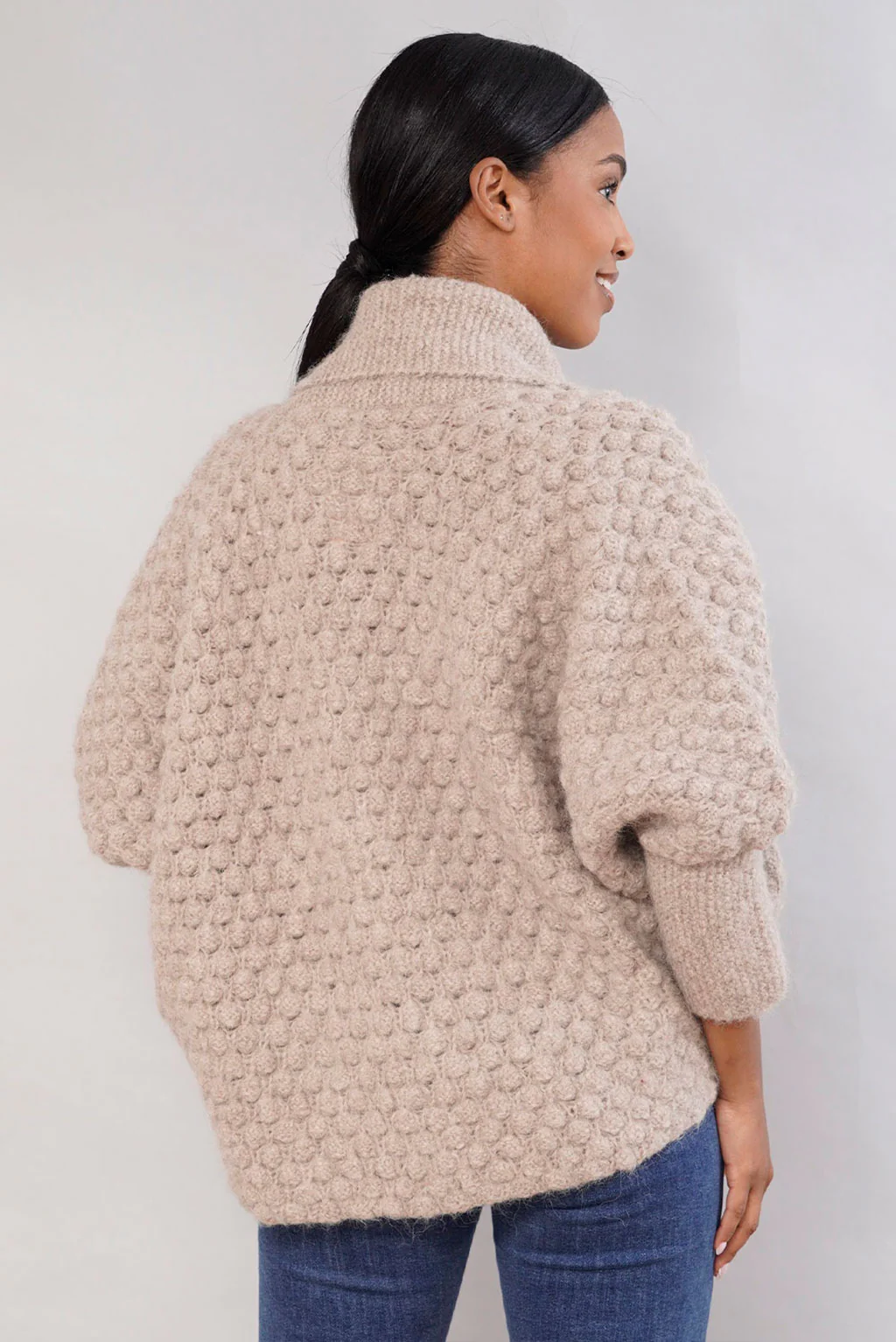 Madeleine Patterned Handknit Alpaca Cardigan - Image 7