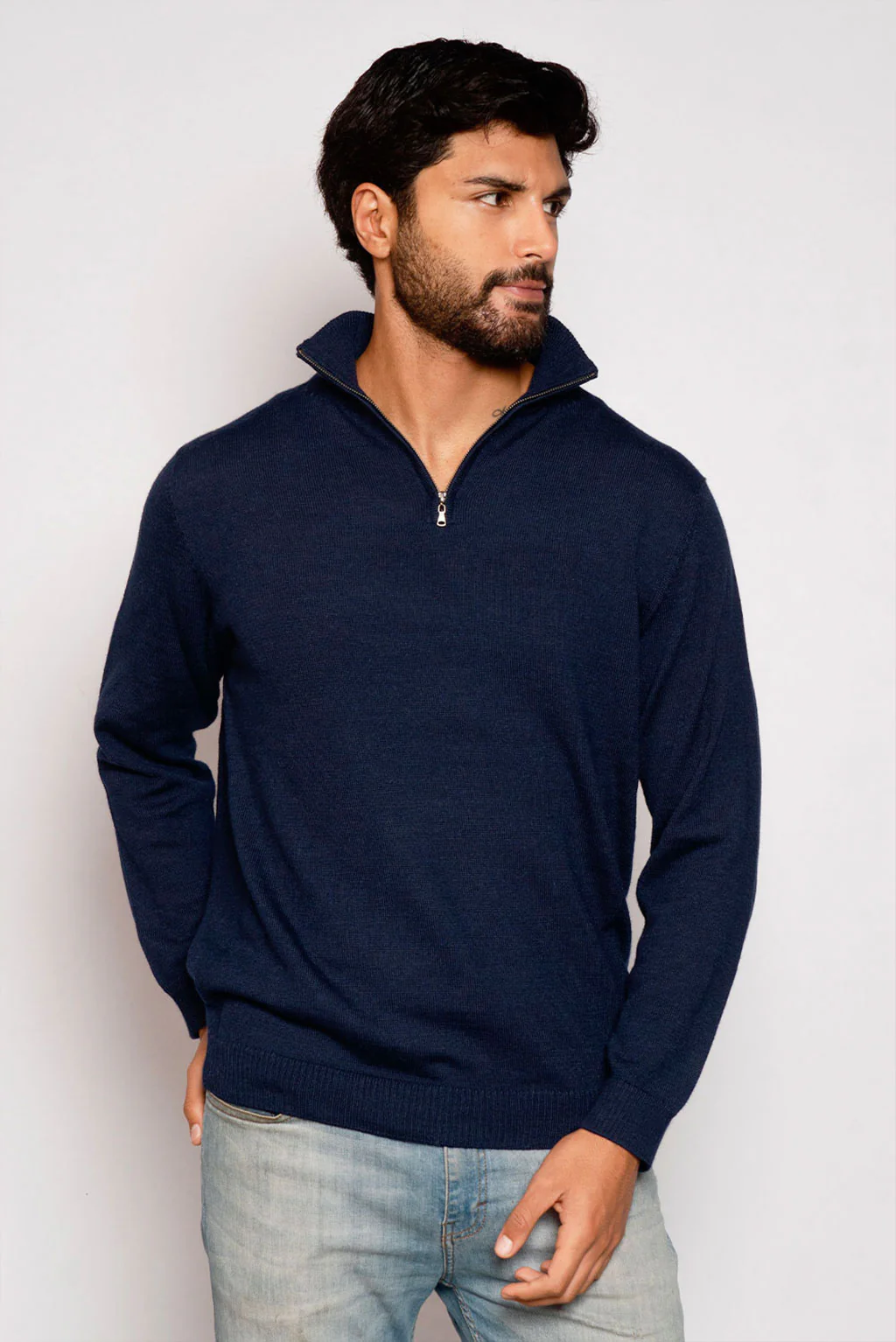 Men's Half-Zip Royal Alpaca Sweater - Image 13