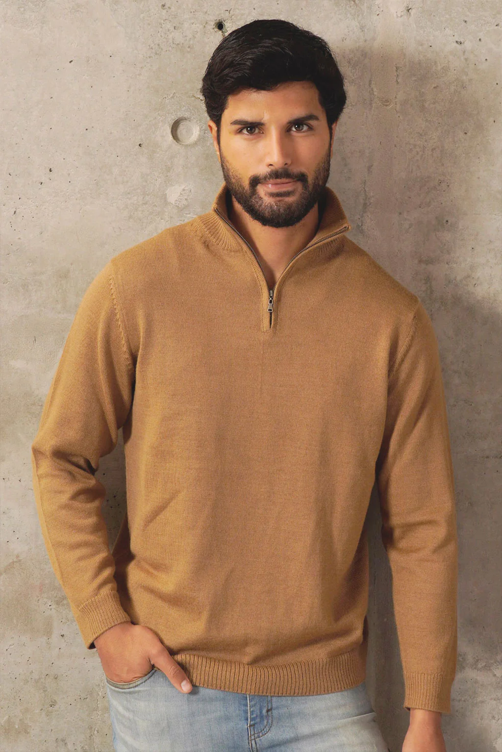 Men's Half-Zip Royal Alpaca Sweater - Image 6