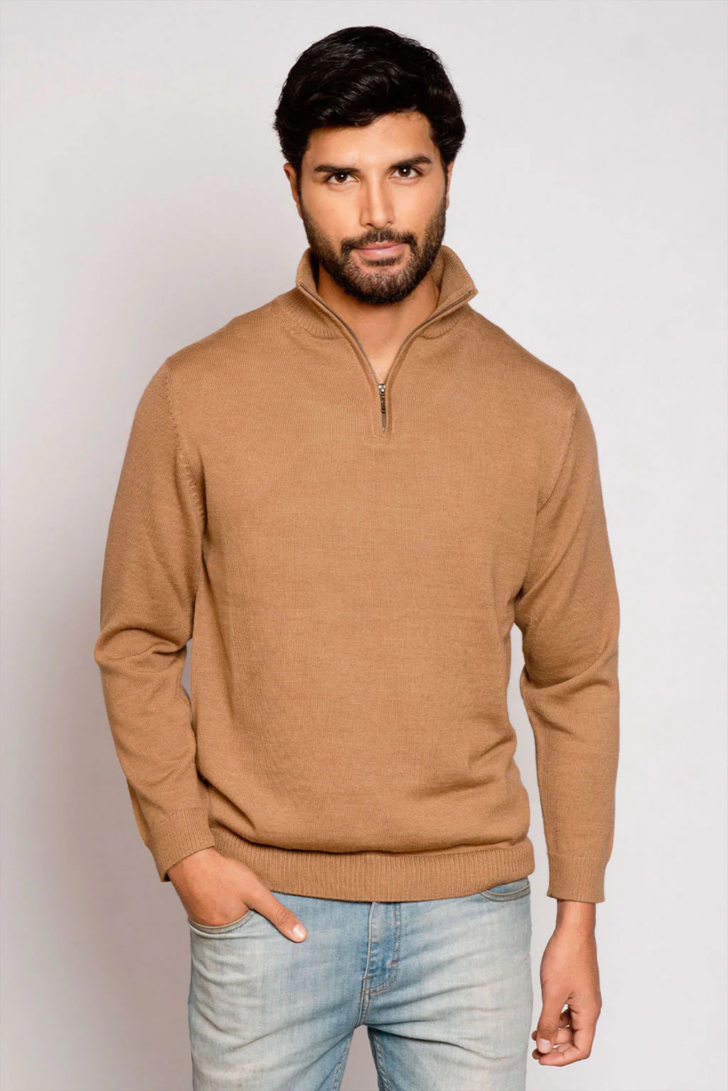 Men's Half-Zip Royal Alpaca Sweater - Image 7
