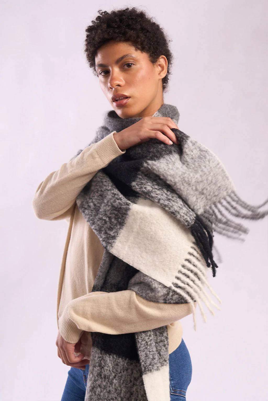 Plaid Chunky Alpaca Scarf - Image 2