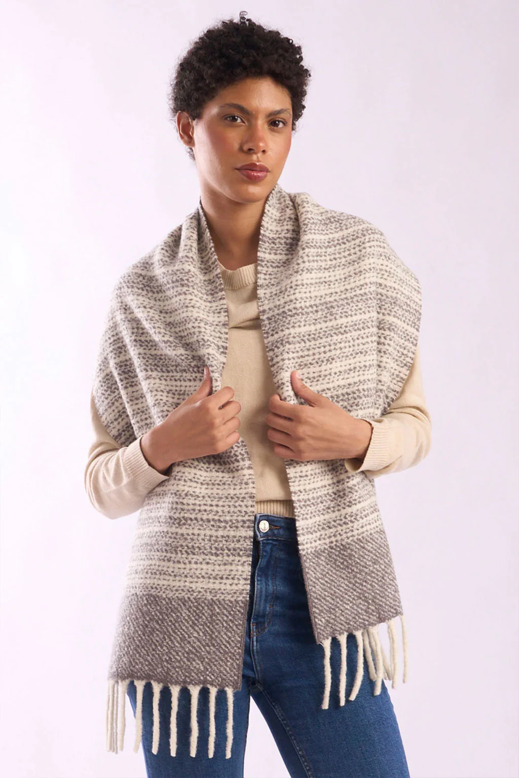 Striped Boucle Baby Alpaca Scarf