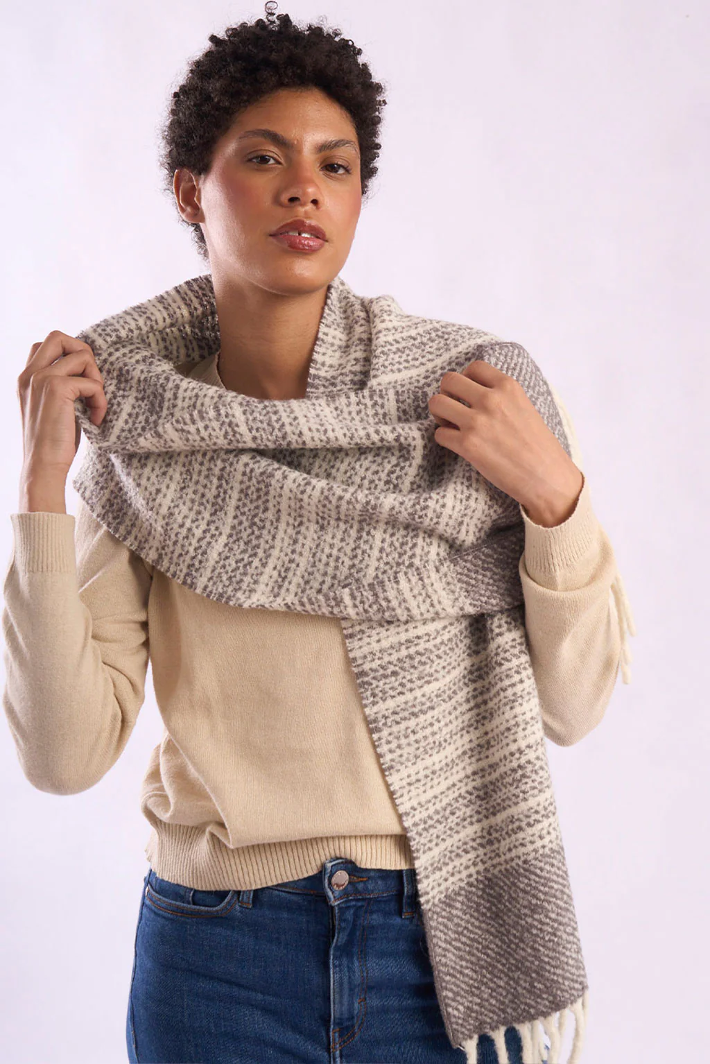Striped Boucle Baby Alpaca Scarf - Image 2