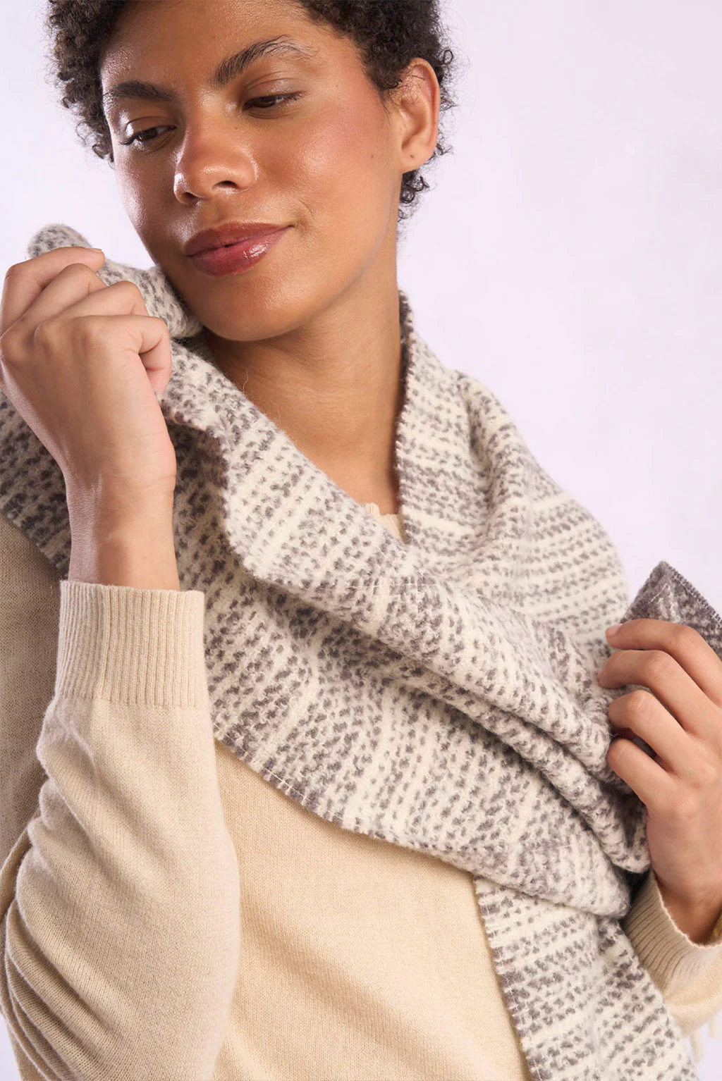 Striped Boucle Baby Alpaca Scarf - Image 3