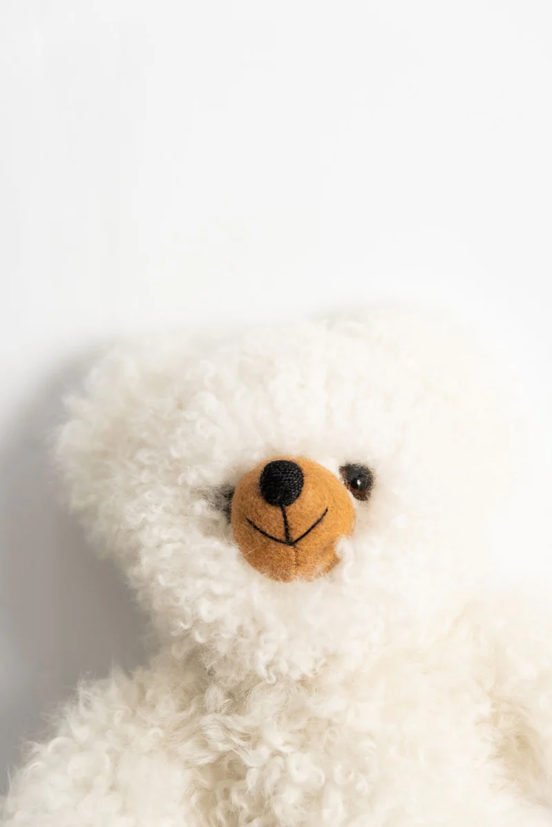 White Baby Alpaca Fur Teddy Bear - Medium - Image 3