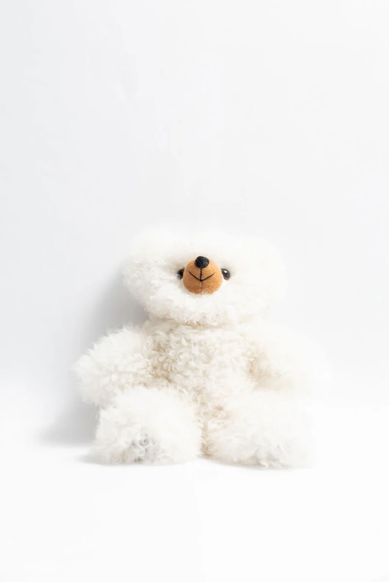 White Baby Alpaca Fur Teddy Bear - Medium - Image 4