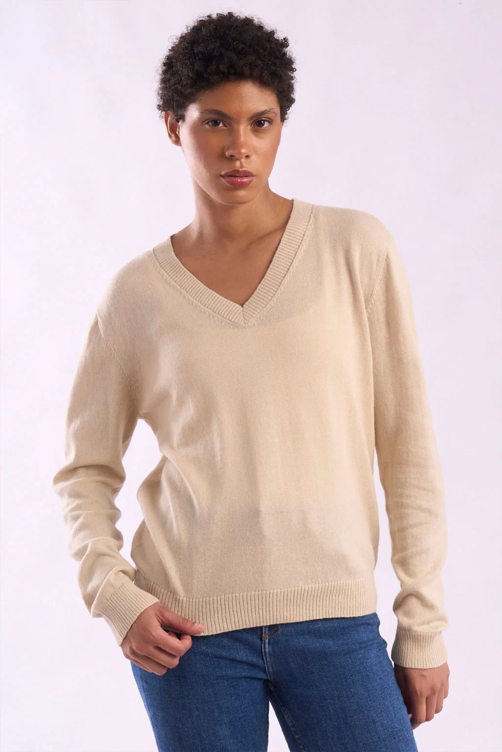 Women's V-Neck Cotton & Alpaca Sweater - Image 2
